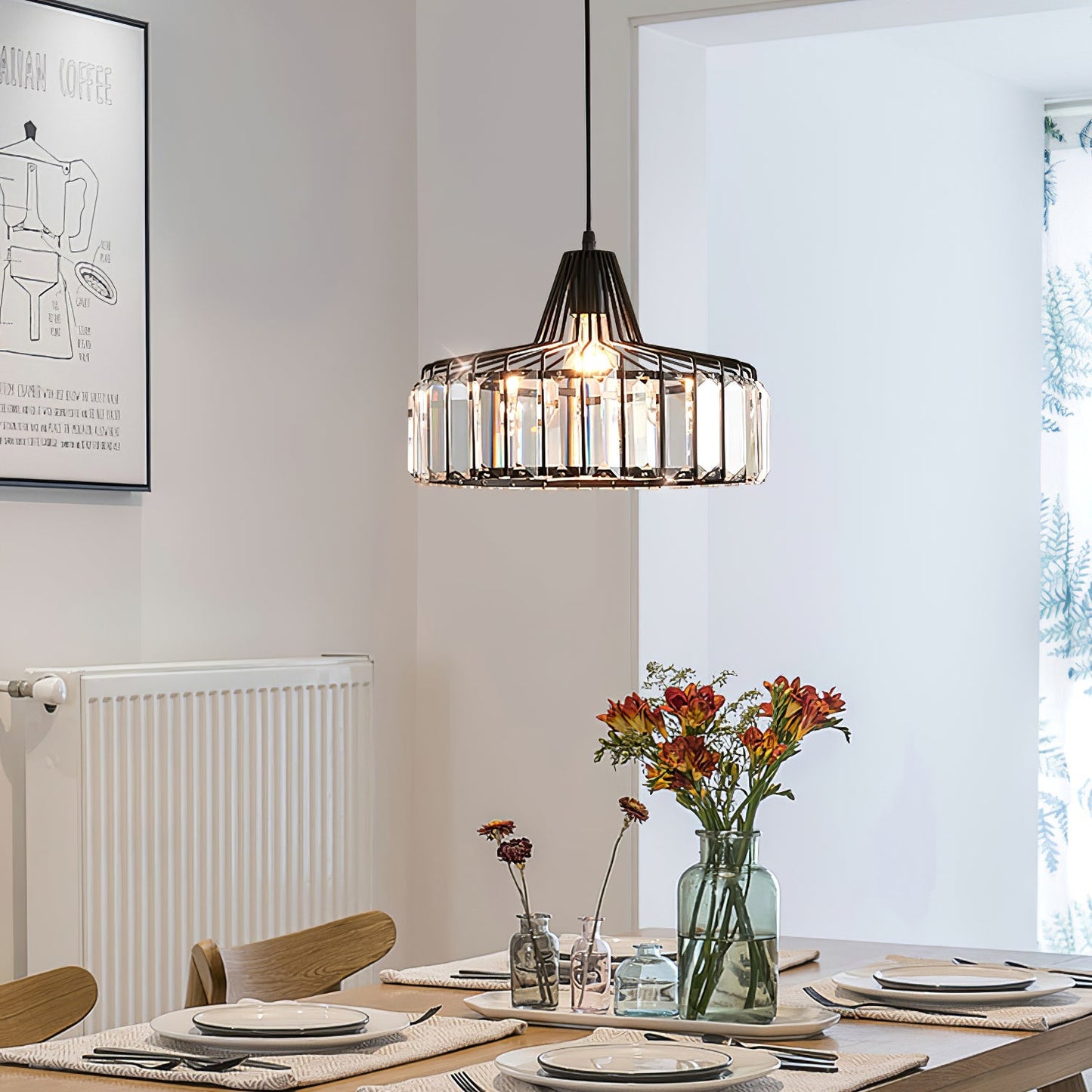 Moderne sort krystalpendel | Elegant hængelampe