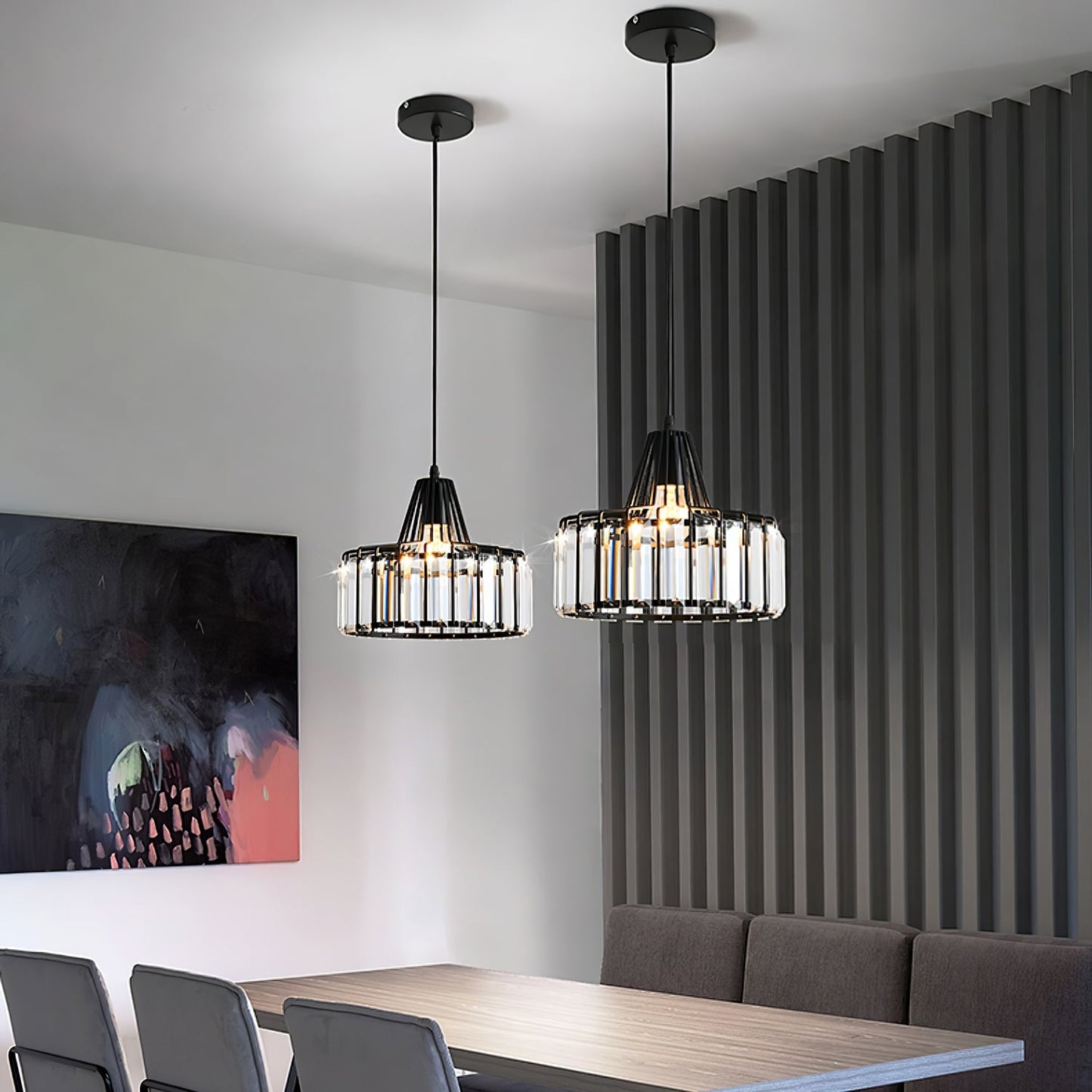 Moderne sort krystalpendel | Elegant hængelampe