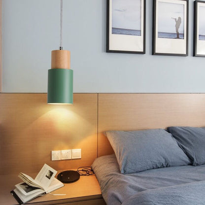 Lampada a sospensione cilindrica Macaron Nordic | Design moderno in legno e metallo