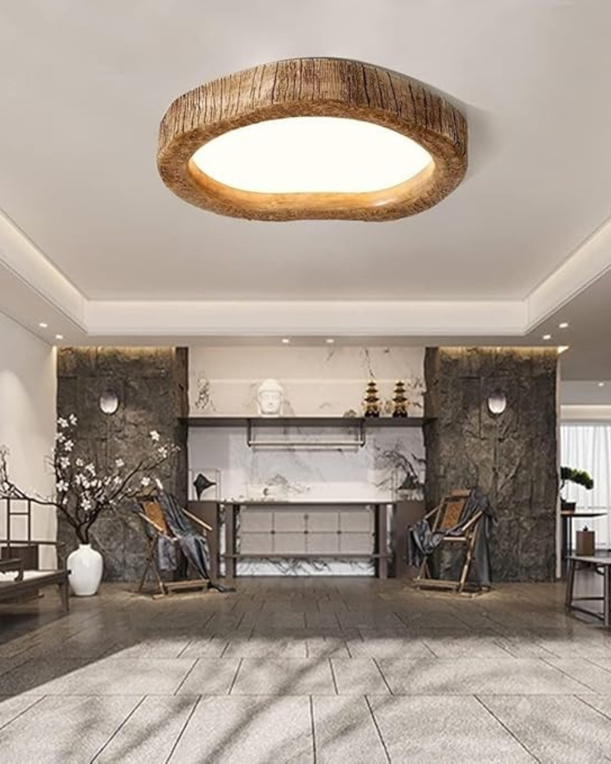 Le Halo Bois Ceiling Light | Rustic Wood-Inspired LED Lamp