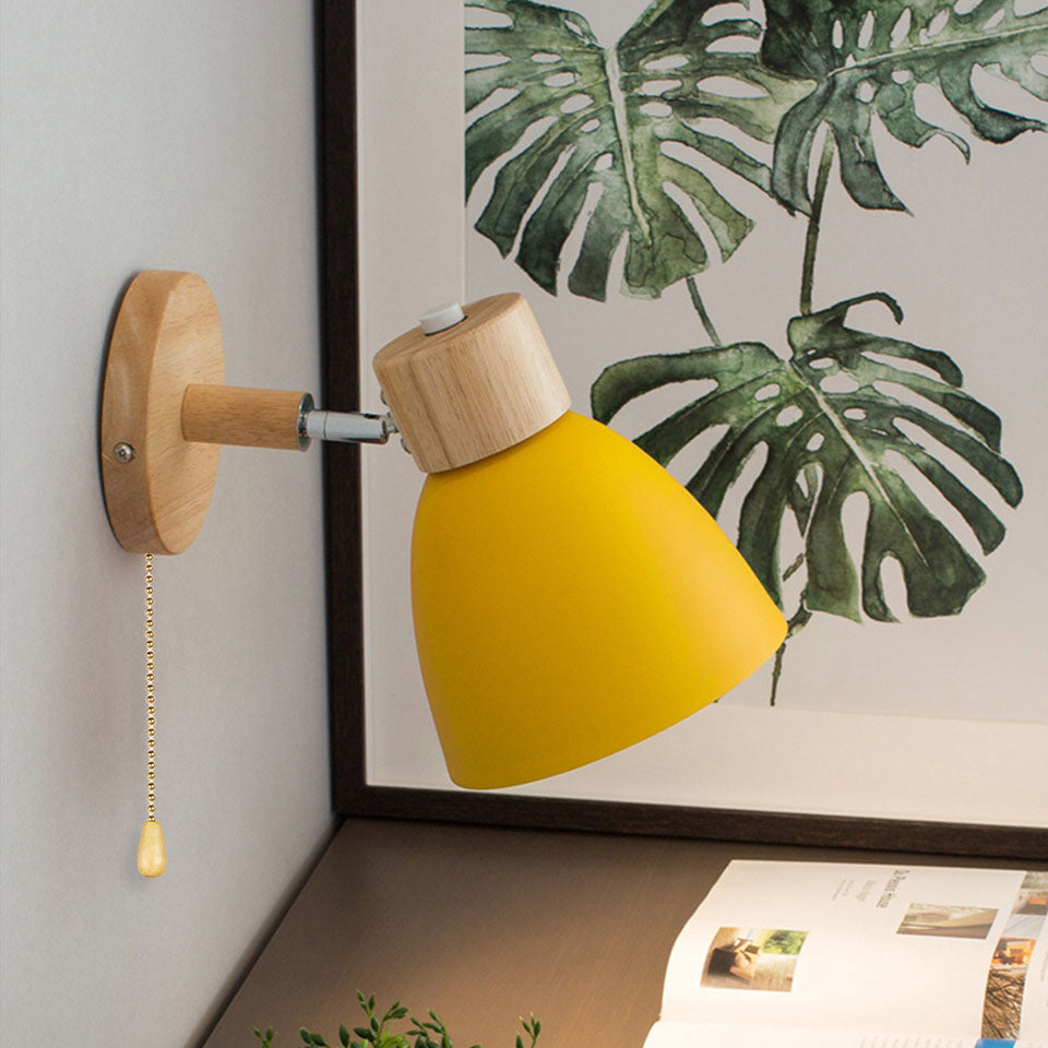 Modern Minimalist Wall Sconce | Wood & Iron Macaron Lamp