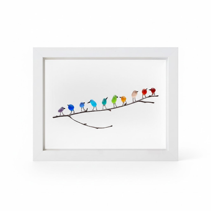 Moldura de Parede com Arte em Vidro do Mar, Pássaro e Madeira Flutuante para Decoração Costeira