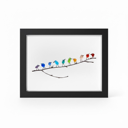 Moldura de Parede com Arte em Vidro do Mar, Pássaro e Madeira Flutuante para Decoração Costeira