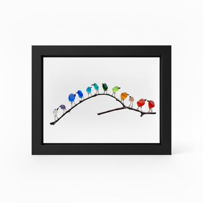 Moldura de Parede com Arte em Vidro do Mar, Pássaro e Madeira Flutuante para Decoração Costeira