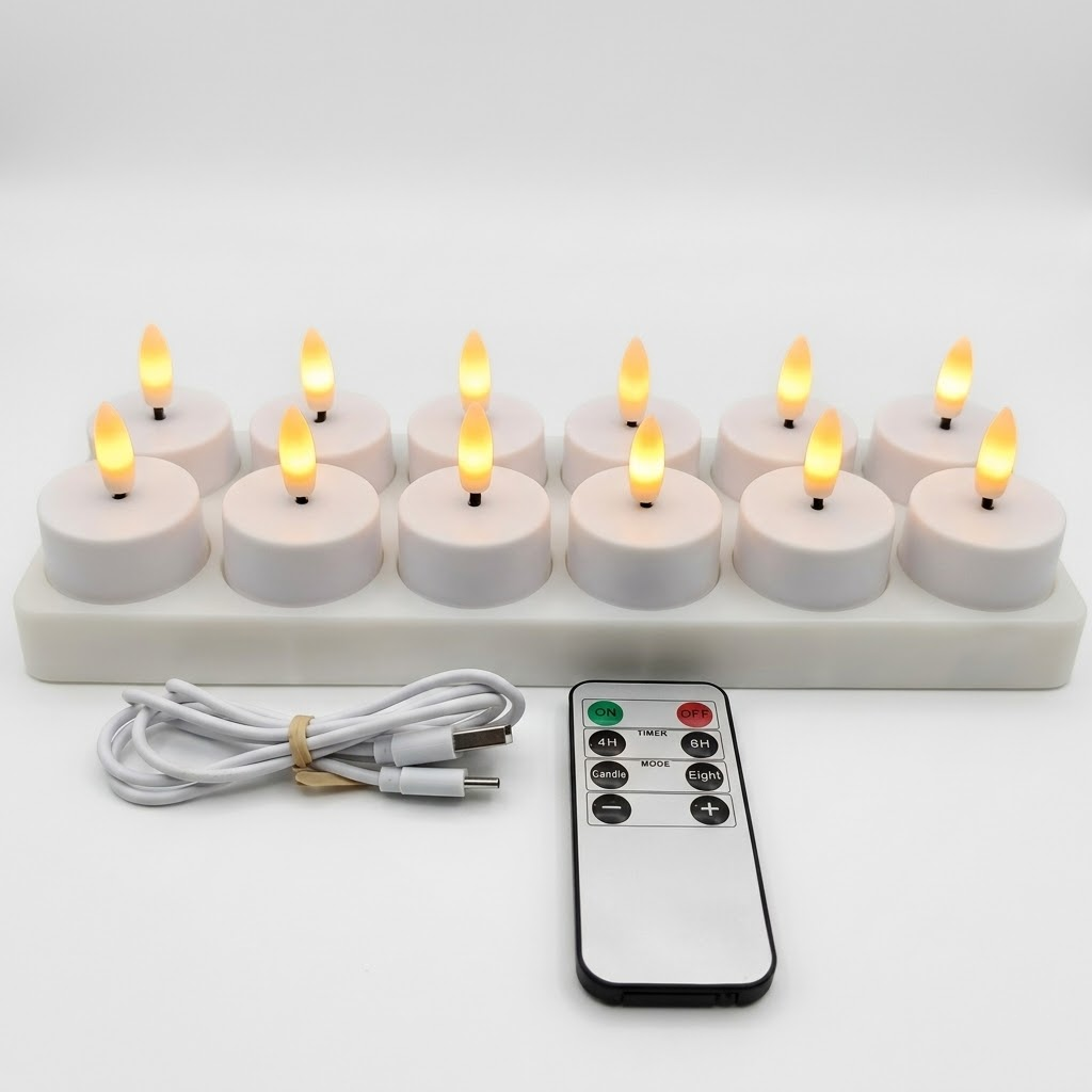 Set di Candele a LED Senza Fiamma con Telecomando, Timer e Ricaricabili via USB