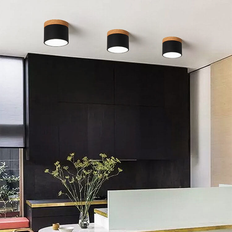 Scandinavian Macaron LED Ceiling Light | Wooden Accent Flush Mount