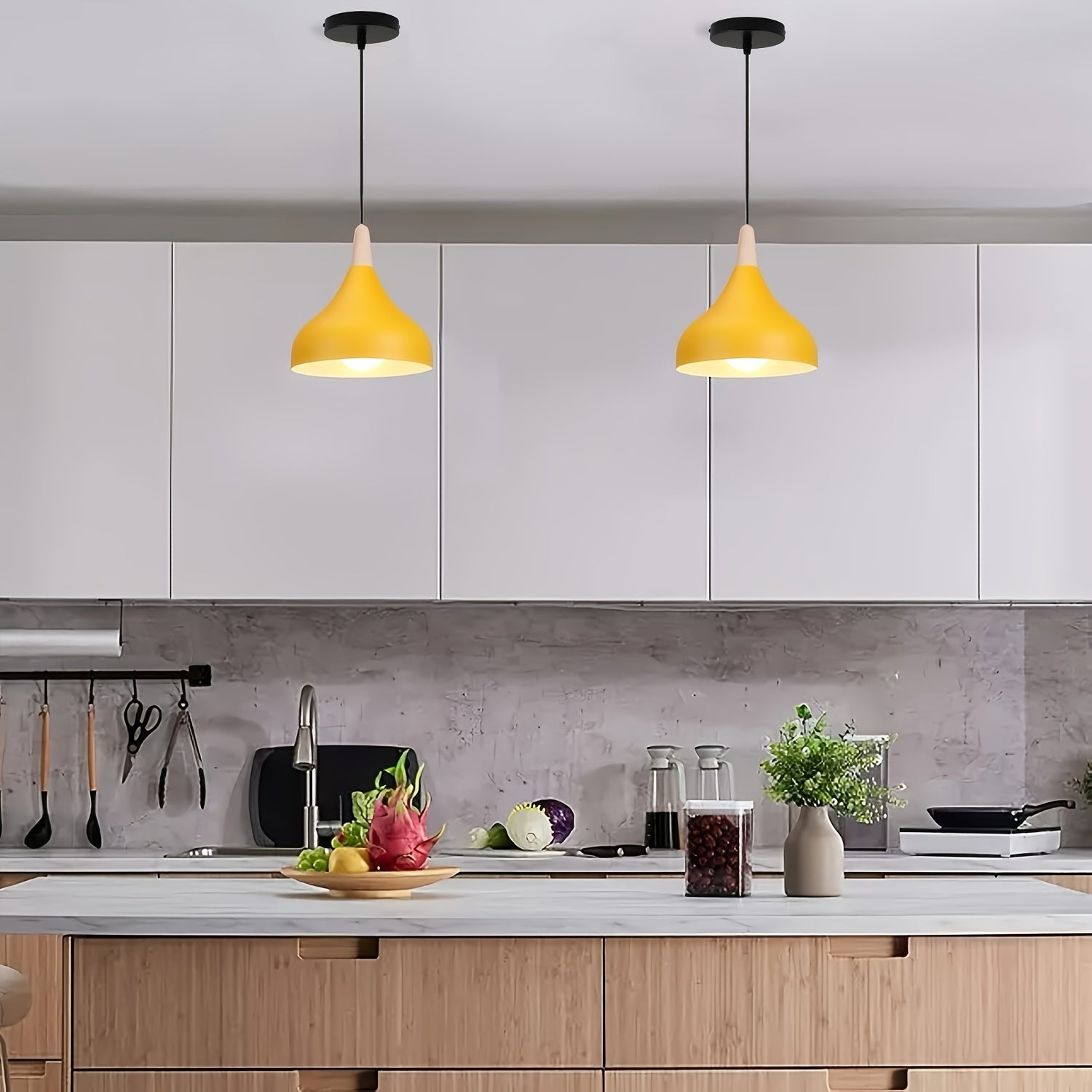 Modern Teardrop Pendant Light | Metal & Wood Hanging Lamp