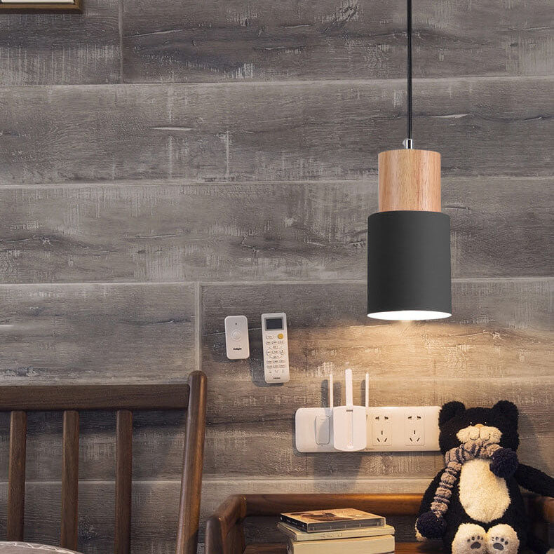 Nordic Macaron Cylinder Pendant Light | Modern Wood & Metal Design