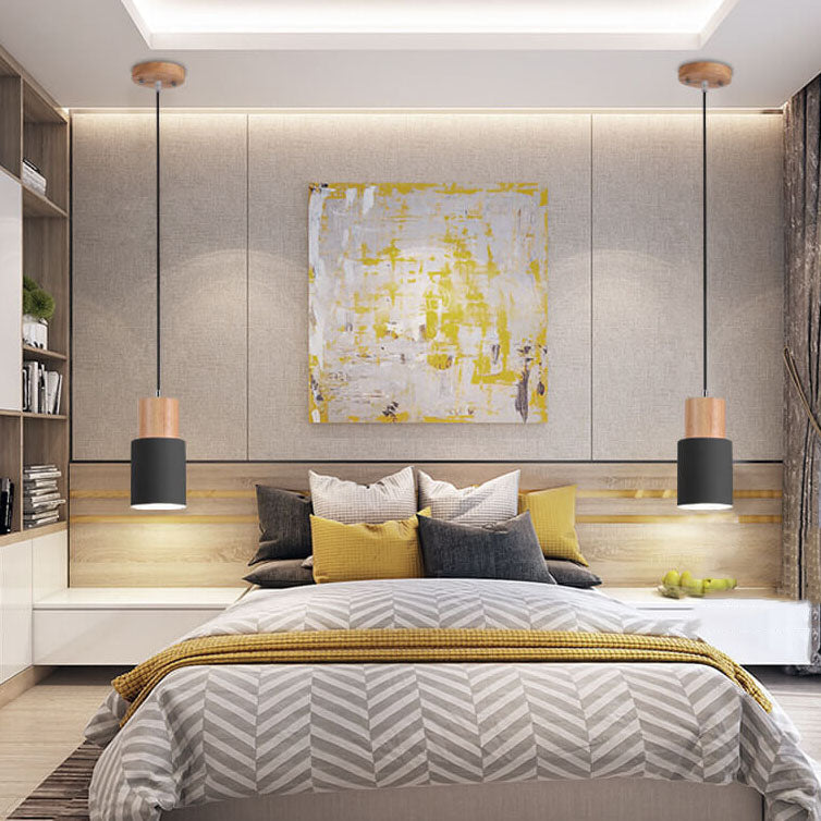 Nordic Macaron Cylinder Pendant Light | Modern Wood & Metal Design