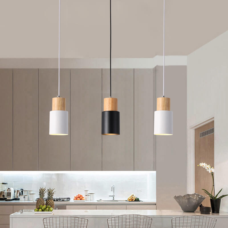 Lampada a sospensione cilindrica Macaron Nordic | Design moderno in legno e metallo