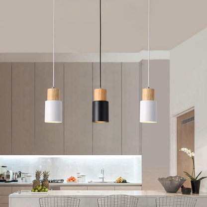 Lampada a sospensione cilindrica Macaron Nordic | Design moderno in legno e metallo