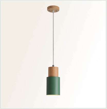 Lampada a sospensione cilindrica Macaron Nordic | Design moderno in legno e metallo