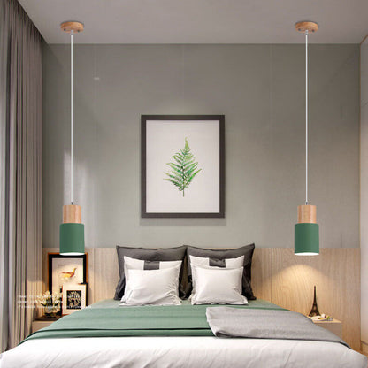 Lampada a sospensione cilindrica Macaron Nordic | Design moderno in legno e metallo