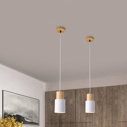 Lampada a sospensione cilindrica Macaron Nordic | Design moderno in legno e metallo
