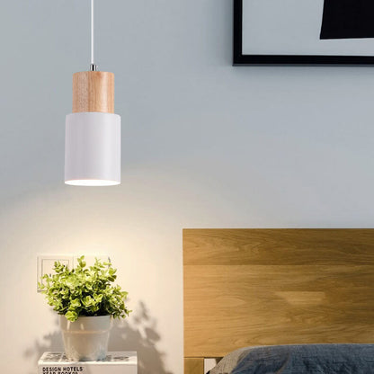 Lampada a sospensione cilindrica Macaron Nordic | Design moderno in legno e metallo