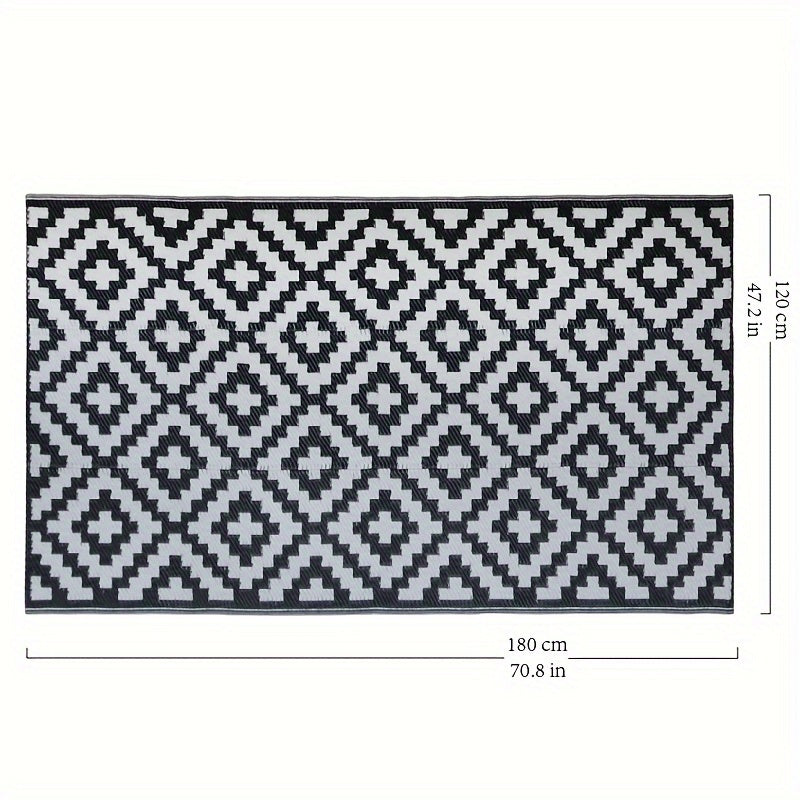 Tappeto da Esterno Reversibile | Tappeto per Patio Geometrico Nero e Bianco