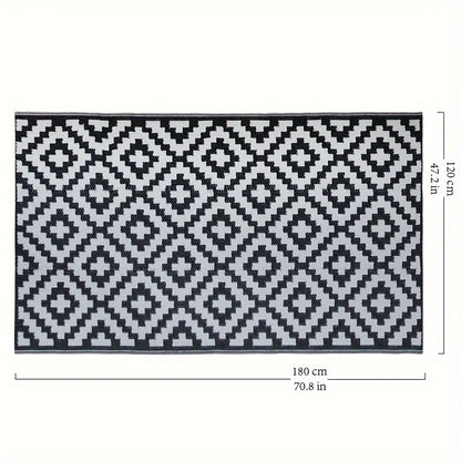 Tappeto da Esterno Reversibile | Tappeto per Patio Geometrico Nero e Bianco