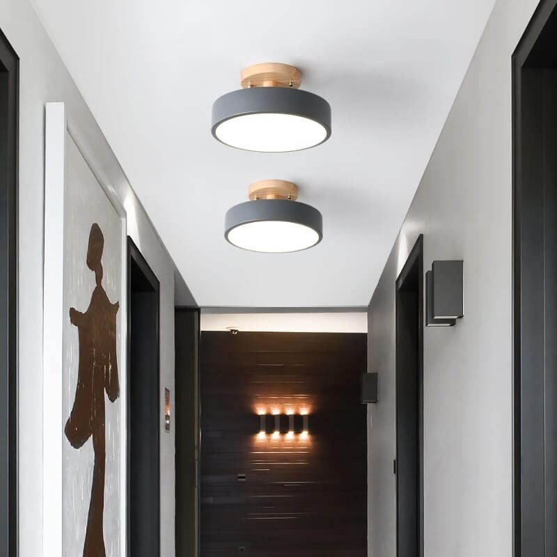 Nordic Wooden Ceiling Light | Round Modern Corridor & Balcony Lamp