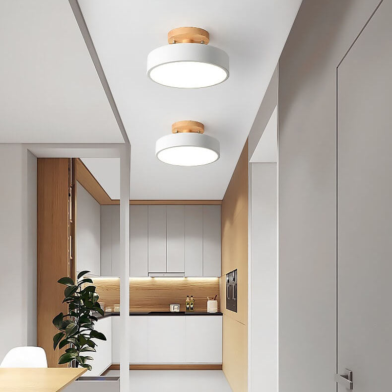 Nordic Wooden Ceiling Light | Round Modern Corridor & Balcony Lamp
