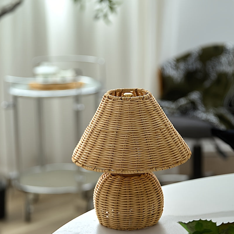 Lampă de birou din bambus împletit | Lumină de accent boho alimentată prin USB