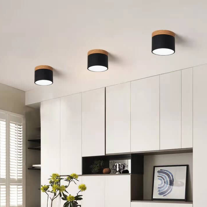 Scandinavian Macaron LED Ceiling Light | Wooden Accent Flush Mount