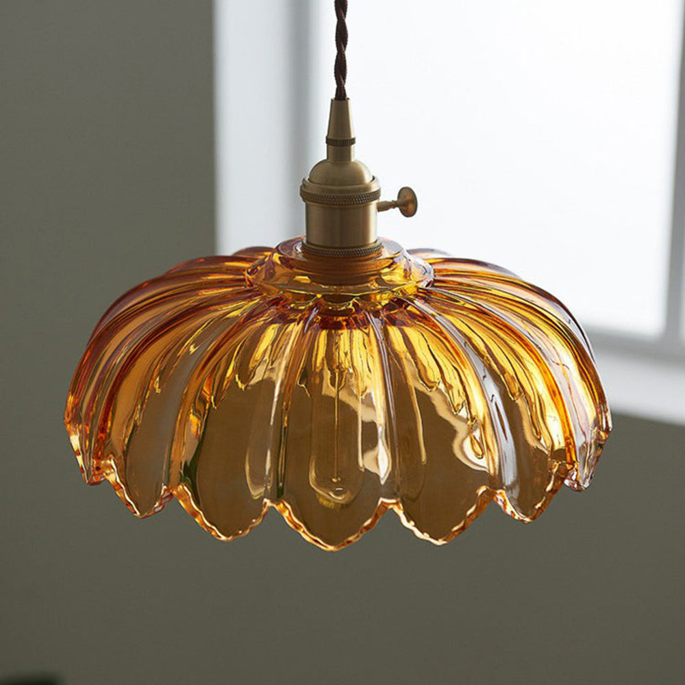 Vintage Flower Pendant Lamp | Coloured Glass Hanging Light