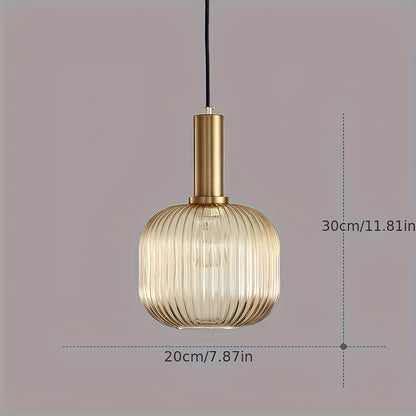 Moderne gestreifte Glas-Pendelleuchte | Messing & gerippter Glasschirm