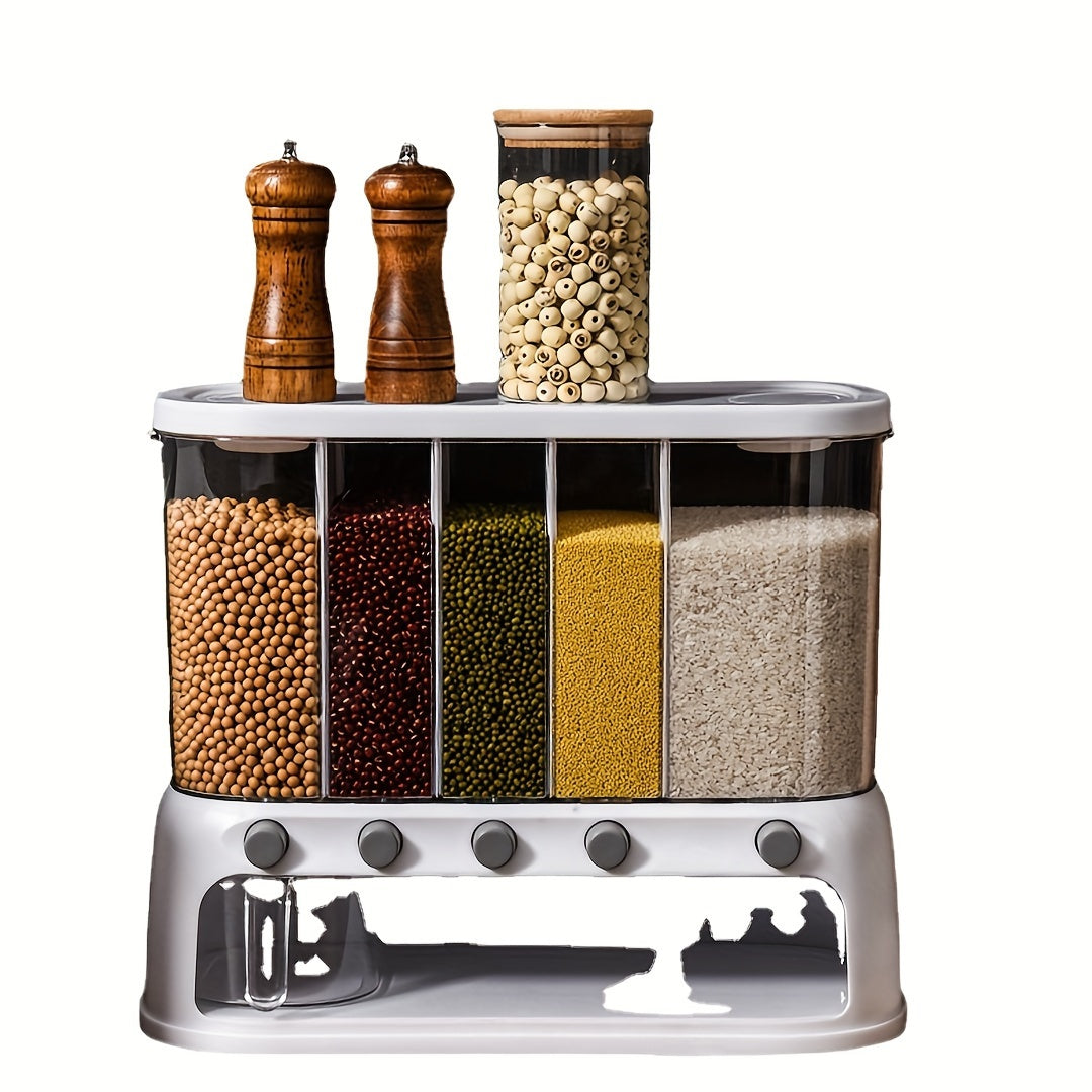 Multi-Compartment Kitchen Grain Storage Container | Airtight Pantry Organiser with Flip-Top Lid