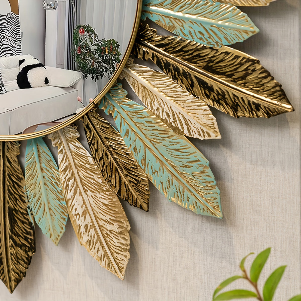 Bohemian Sunburst Metall-Wandspiegel | Türkis- und Goldblatt-Design