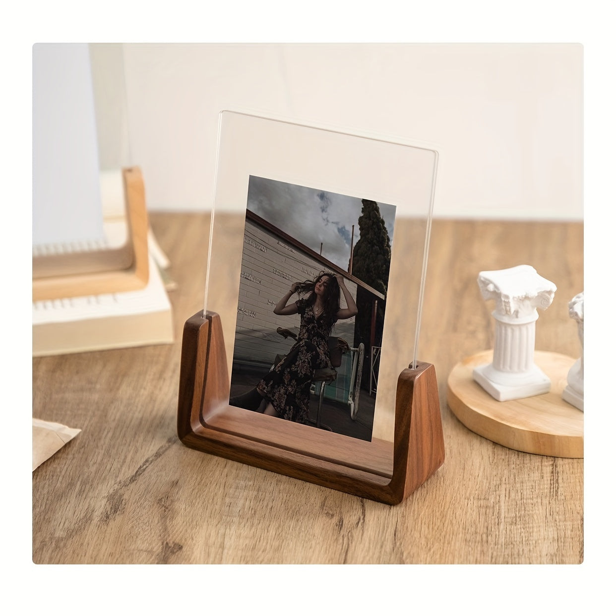 U-Shaped Acrylic & Wood Photo Frame | Modern Minimalist Display
