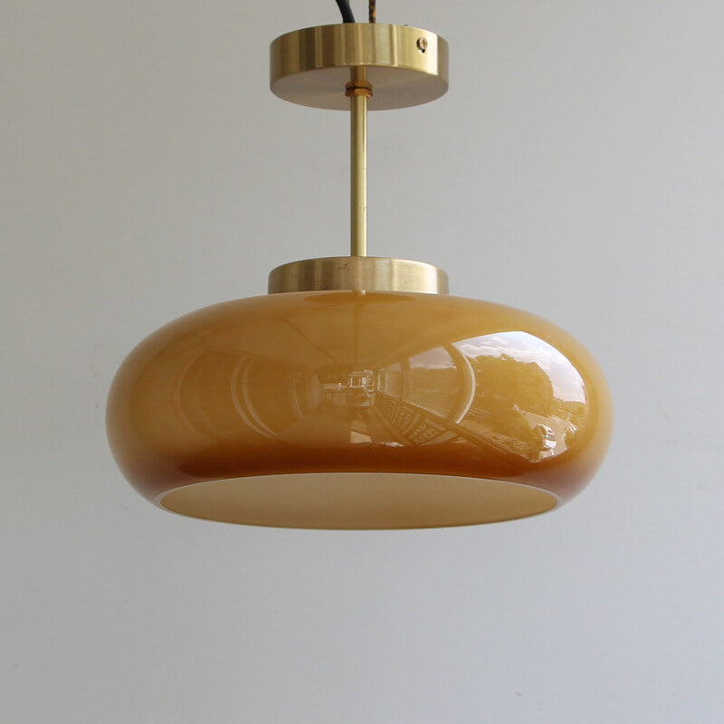 Vintage Brass Yellow Glass Ceiling Light | Semi-Flush Mount