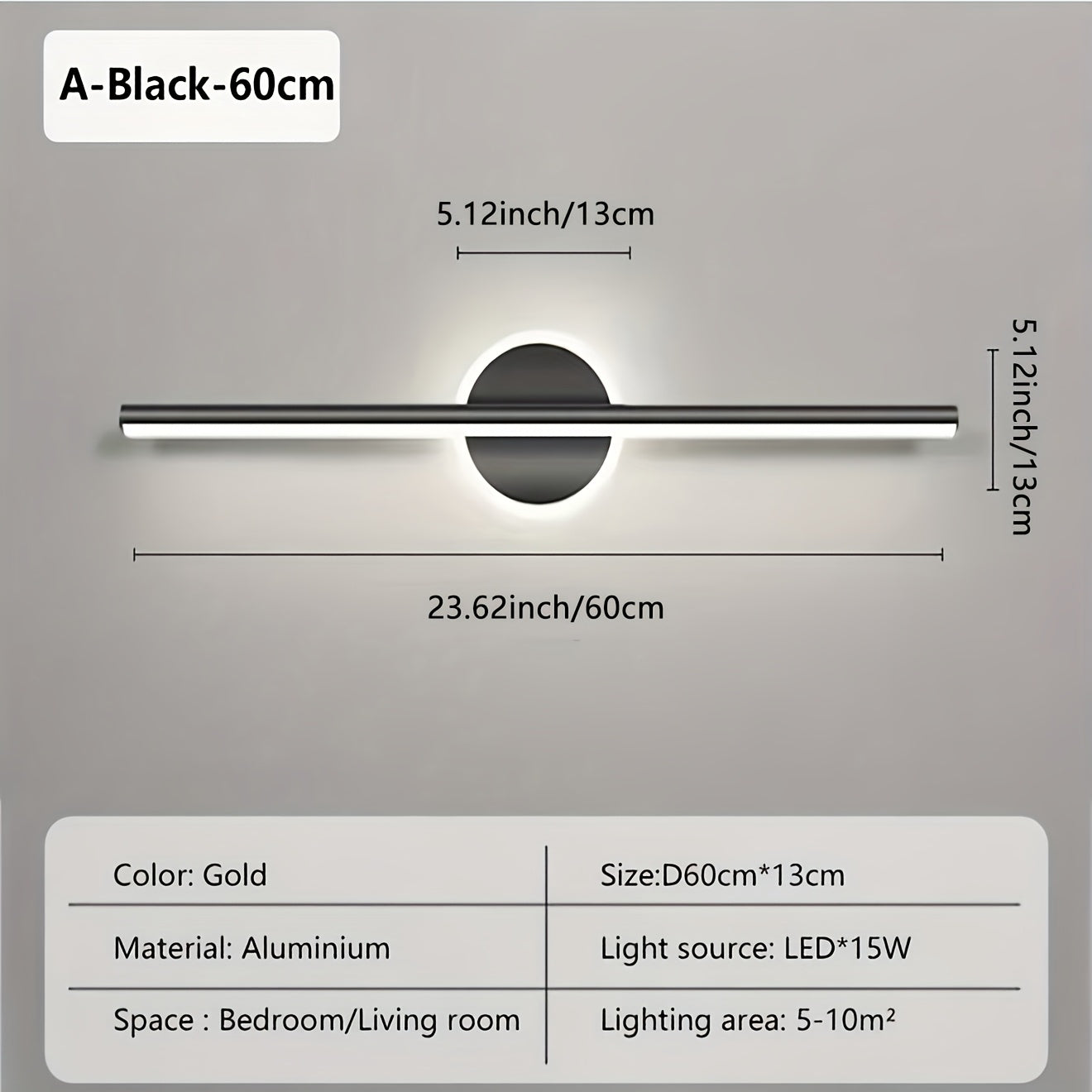 Luz de Parede com Espelho LED Luxe | Candeeiro de Parede Minimalista Preto e Dourado