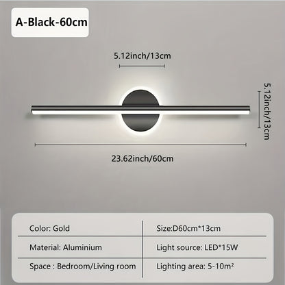Luz de Parede com Espelho LED Luxe | Candeeiro de Parede Minimalista Preto e Dourado
