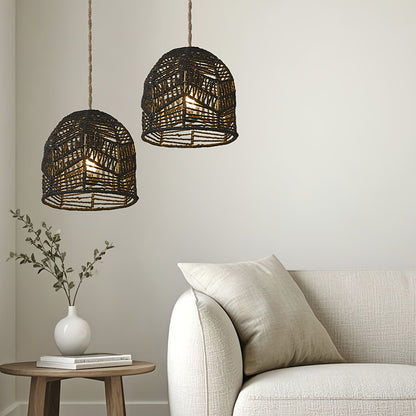 Handwoven Rope Pendant Shade | Rustic Farmhouse Chandelier Design