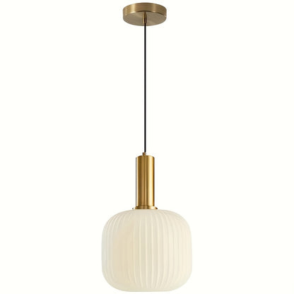 Moderne gestreifte Glas-Pendelleuchte | Messing & gerippter Glasschirm