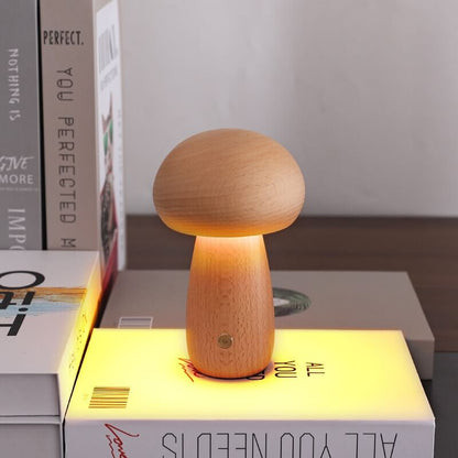 Lampada a fungo Portobello | Luce notturna ricaricabile in legno naturale