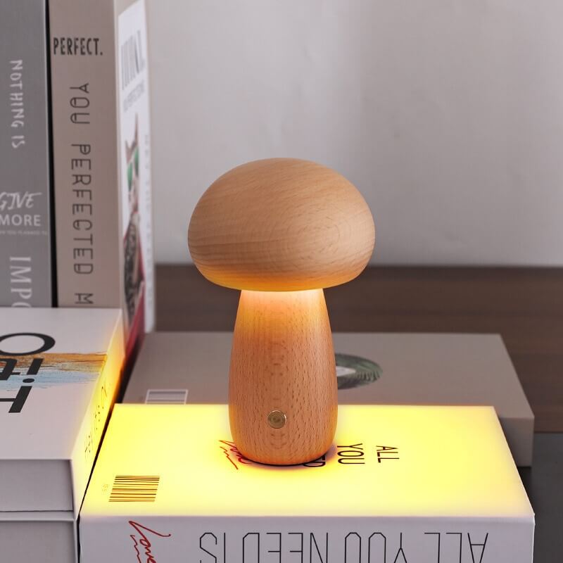 Portobello Mushroom Lamp | Natural Wood Rechargeable Night Light
