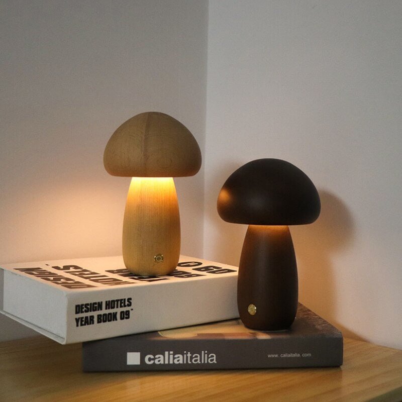 Portobello Mushroom Lamp | Natural Wood Rechargeable Night Light