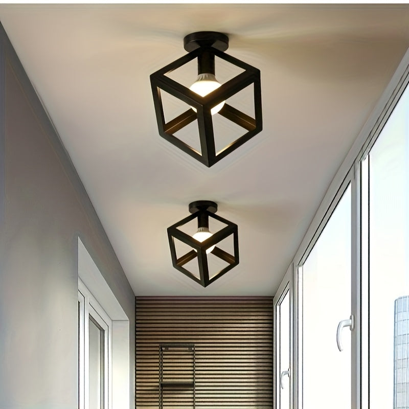 Luz de Teto Cubo Geométrico | Luminária Moderna Industrial Semi-Embutida