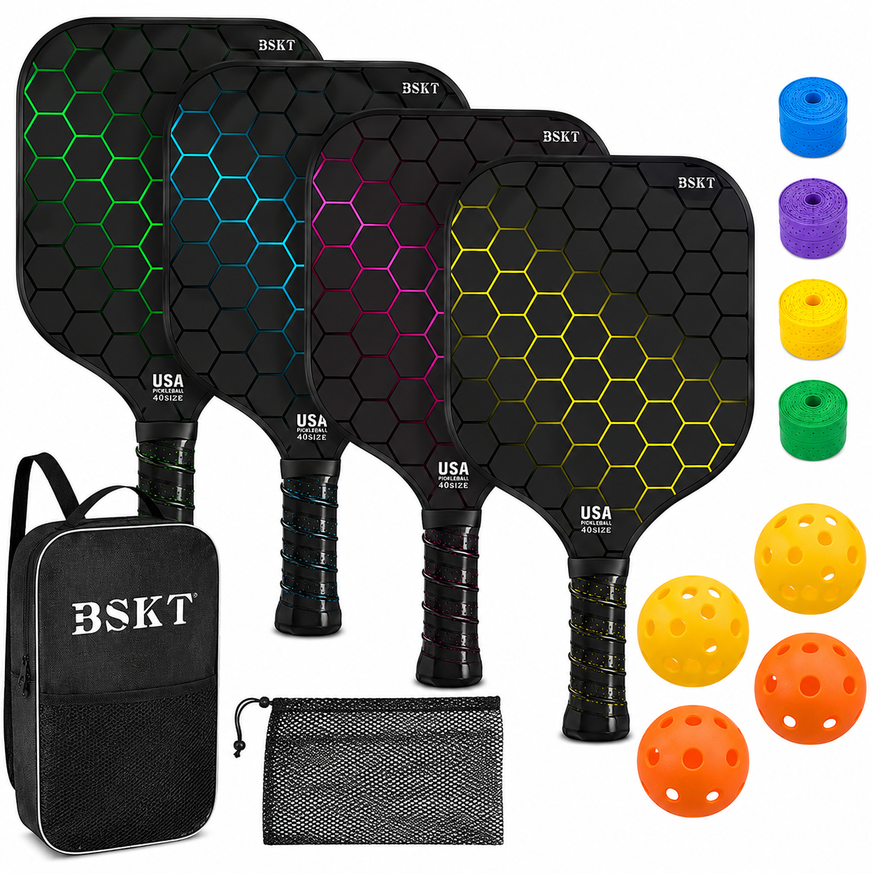 Set di racchette da pickleball leggere in fibra di vetro con palline