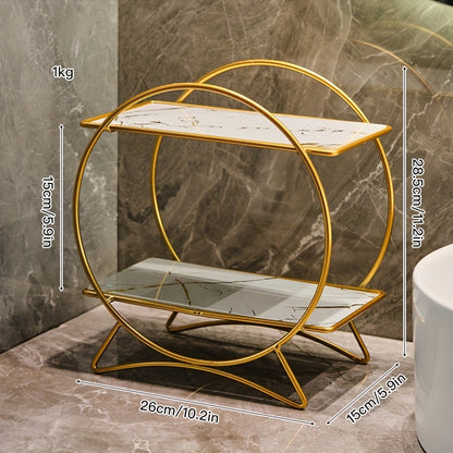 Double-Tiered Bathroom Organiser with Cat Ear Base | Stylish Metal Cosmetic & Skincare Shelf