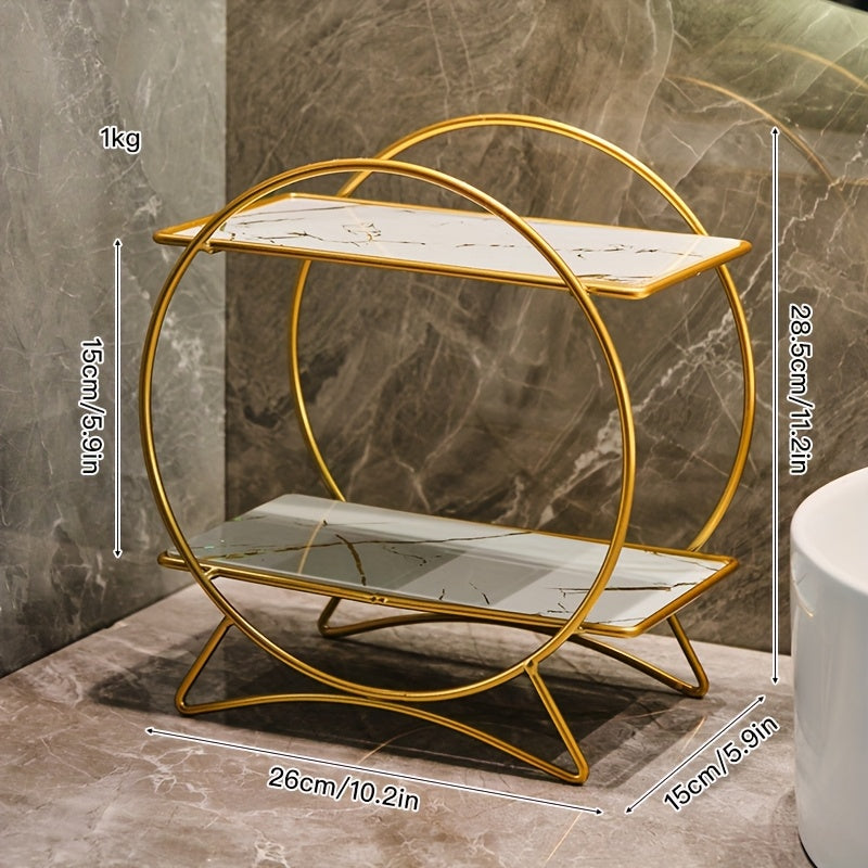 Double-Tiered Bathroom Organiser with Cat Ear Base | Stylish Metal Cosmetic & Skincare Shelf