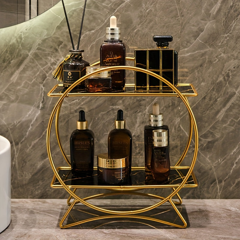 Double-Tiered Bathroom Organiser with Cat Ear Base | Stylish Metal Cosmetic & Skincare Shelf