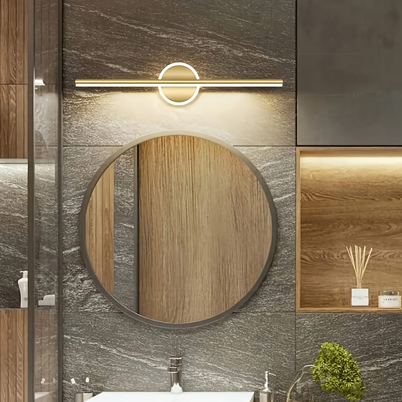 Luz de Parede com Espelho LED Luxe | Candeeiro de Parede Minimalista Preto e Dourado