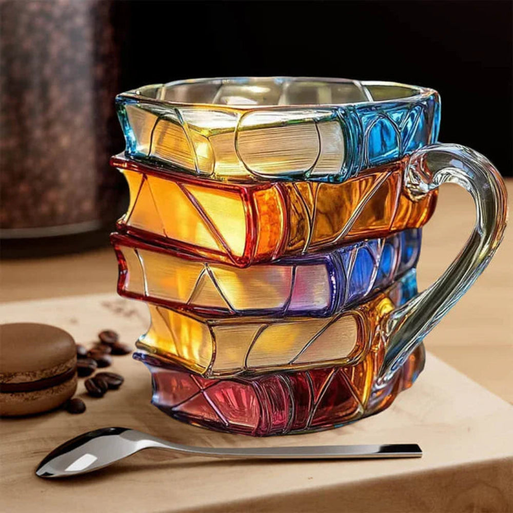 3D Book Spine Glass Coffee Mug Unique Literary Gift for Book Lovers 1