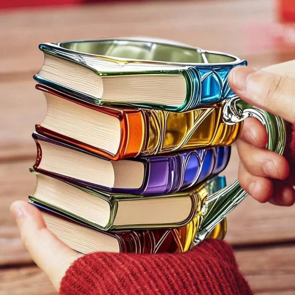 3D Book Spine Glass Coffee Mug Unique Literary Gift for Book Lovers 3