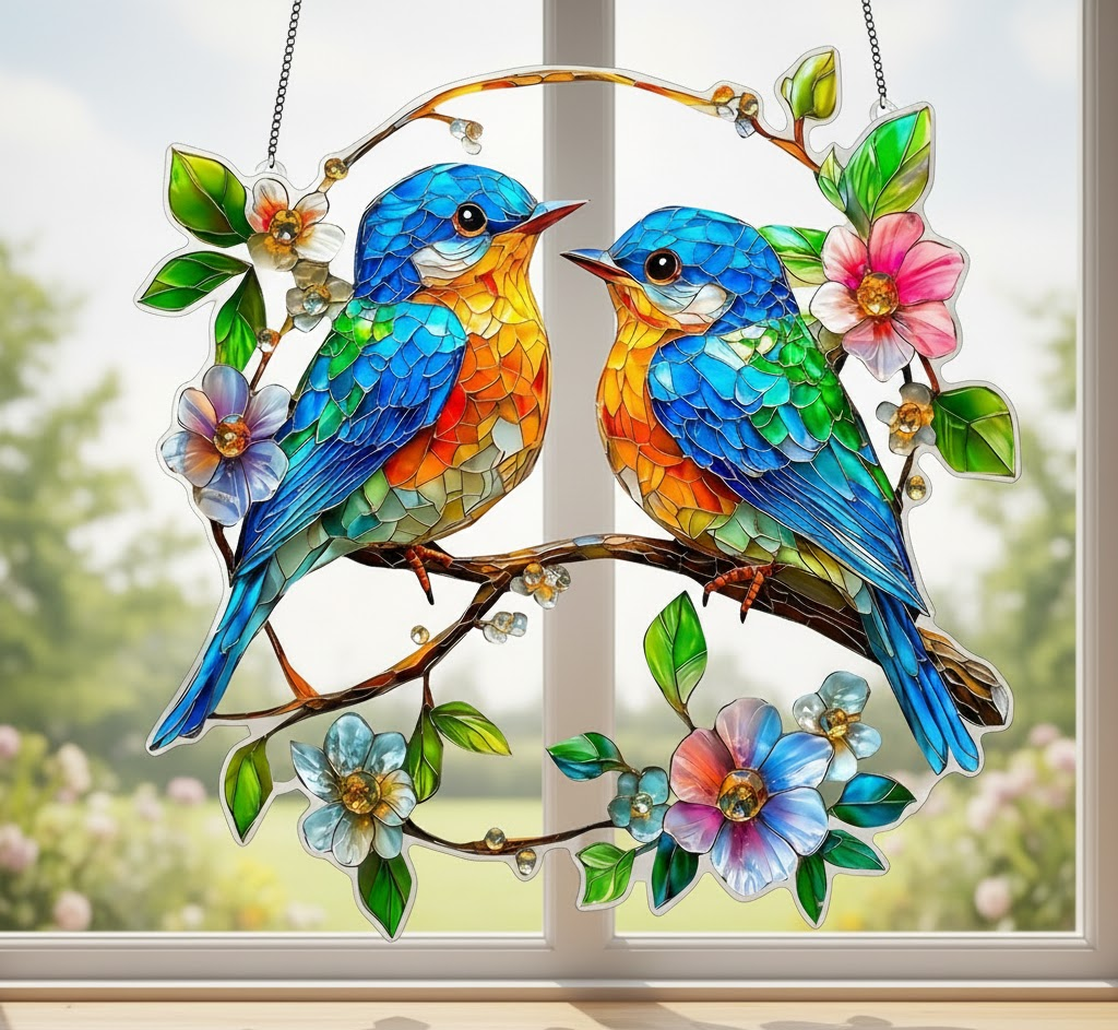 Window Suncatcher Stained Glass Bluebird Acrylic Hanging Decor