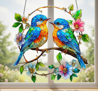 Window Suncatcher Stained Glass Bluebird Acrylic Hanging Decor