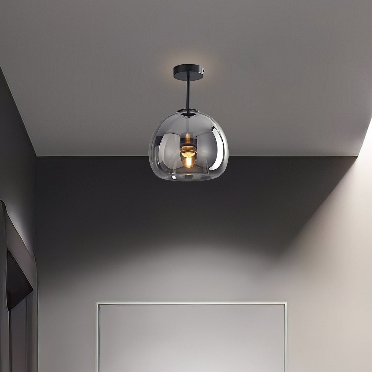 Vintage Bubble Glass Ceiling Light | Retro Amber Glass Pendant