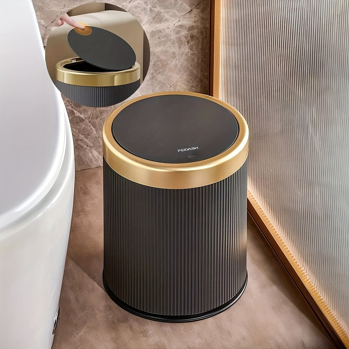 Luxury Oval Trash Can | Press-Top Waste Bin with Dual Inner Bucket